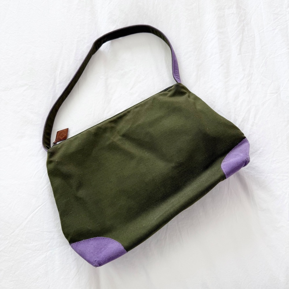 MZ Wallace New York Olive Green Canvas Purple Suede Shoulder Bag